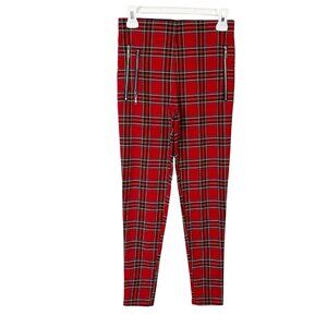 Zara Red Plaid Pants Women’s Size Small High Rise Skinny